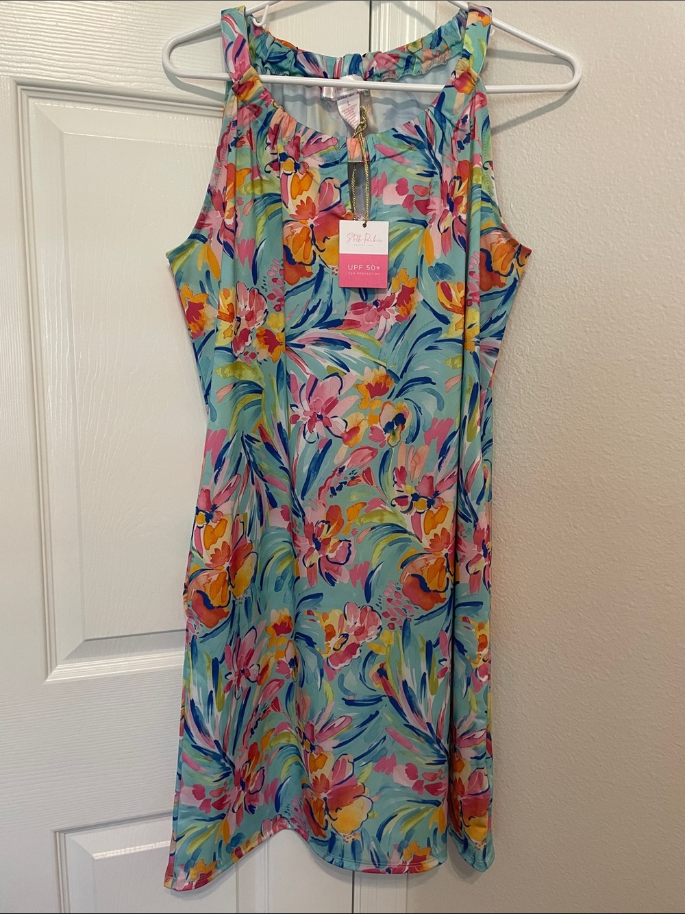 Sea La Vie Aqua Floral Sleeveless Swim Coverup Dress